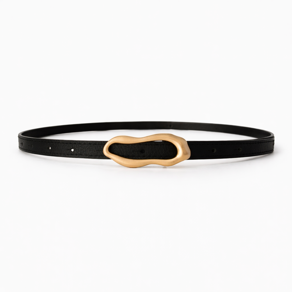 Women’s Black Slim Belt with Organic Gold Buckle