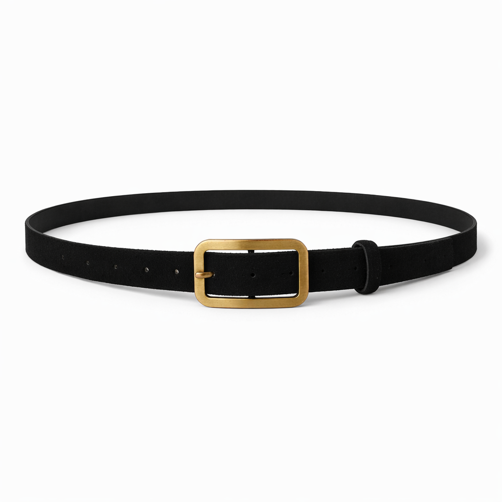 Black Slim Belt with Classic Gold Buckle