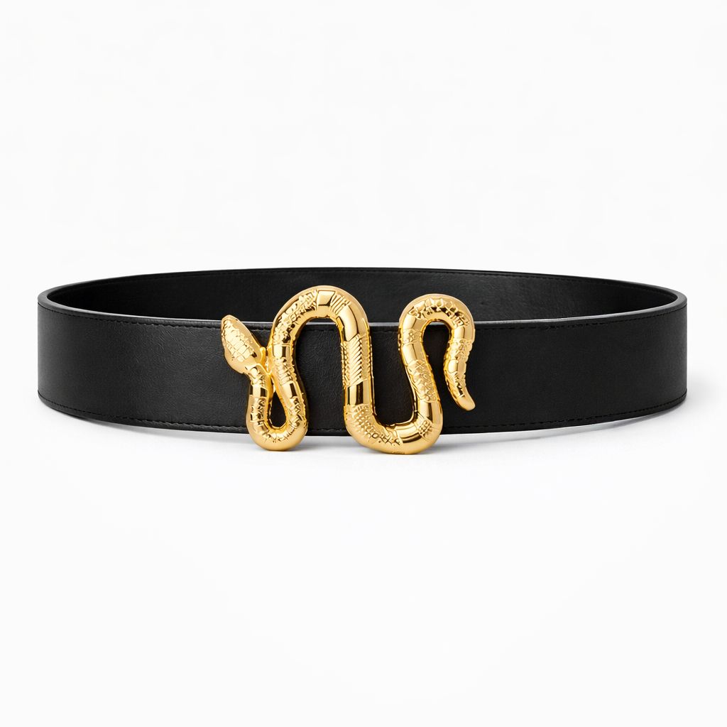 Women’s Black Belt with Gold Snake Buckle
