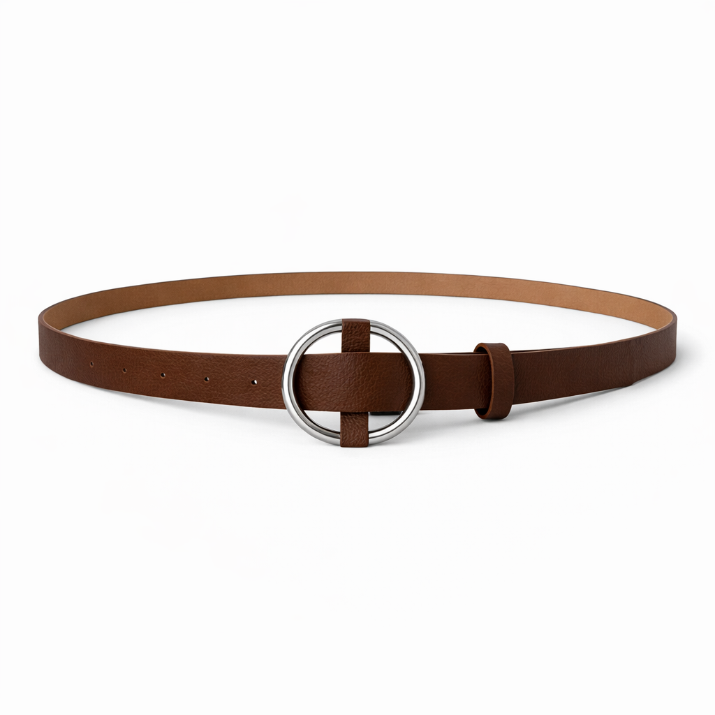 Women’s Brown Slim Belt with Silver Ring Buckle