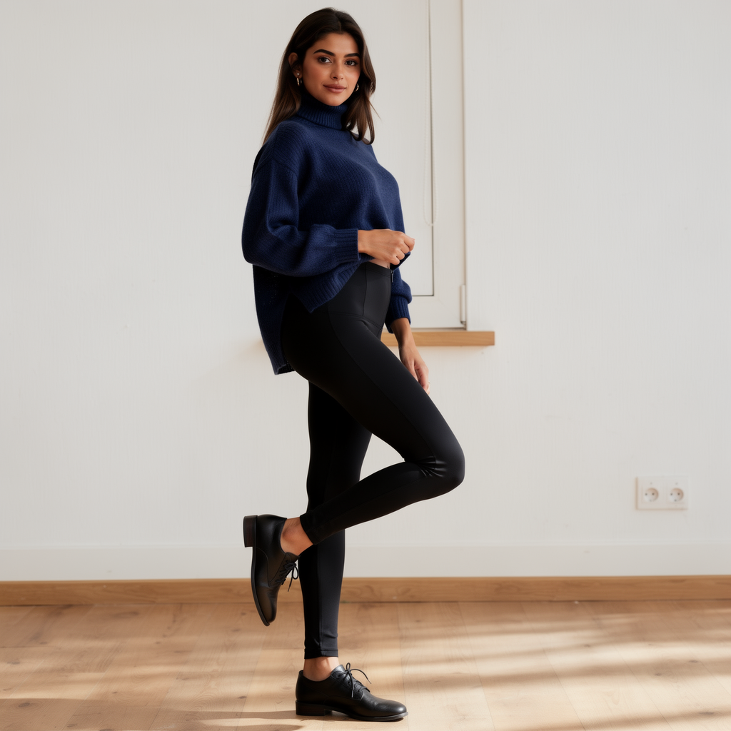 High-rise black sculpting leggings for women made from soft stretch fabric, designed for a sleek and supportive everyday fit
