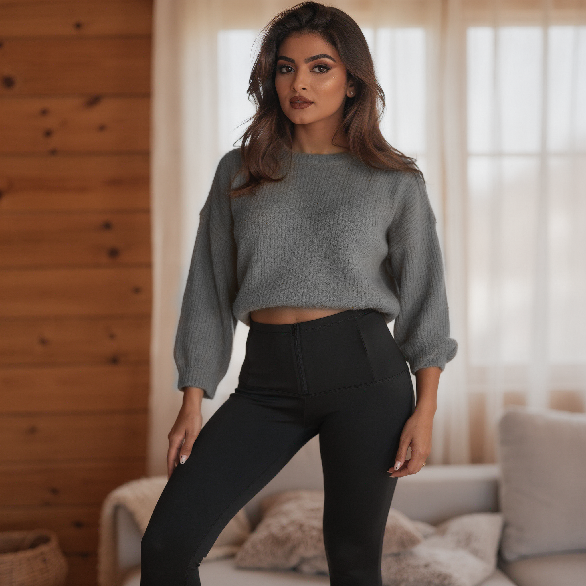 High-rise black sculpting leggings for women made from soft stretch fabric, designed for a sleek and supportive everyday fit
