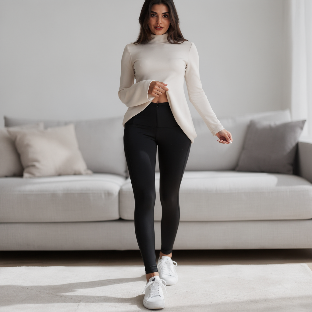 High-rise black sculpting leggings for women made from soft stretch fabric, designed for a sleek and supportive everyday fit
