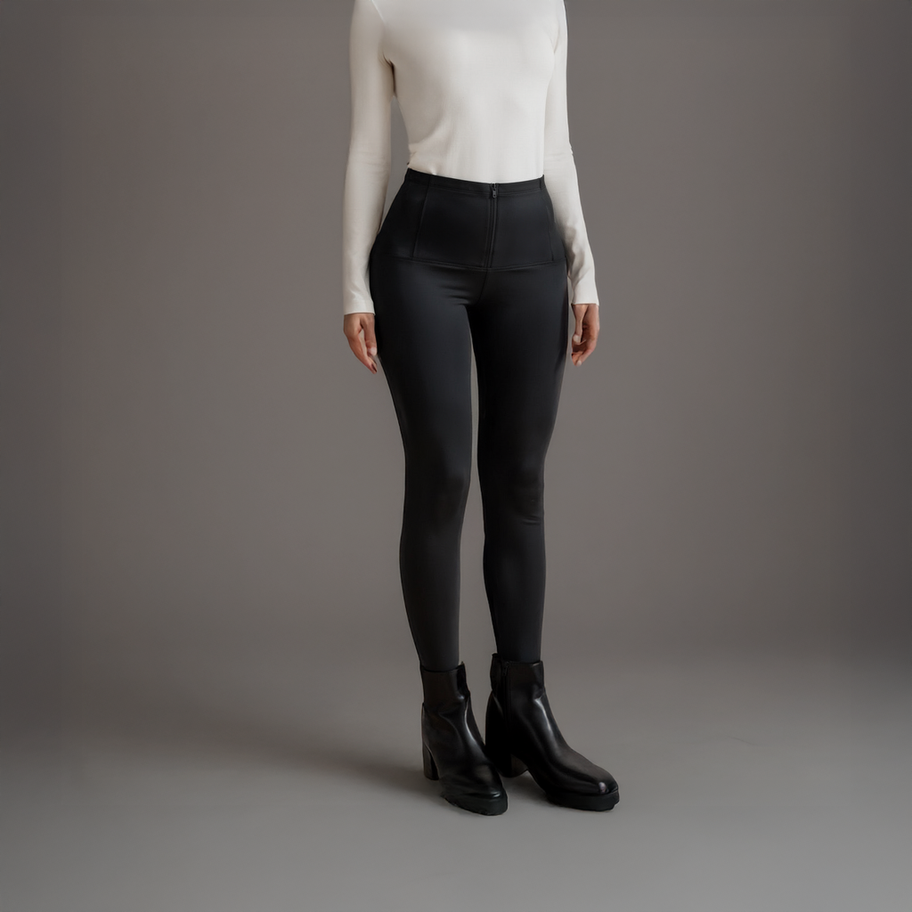 High-rise black sculpting leggings for women made from soft stretch fabric, designed for a sleek and supportive everyday fit
