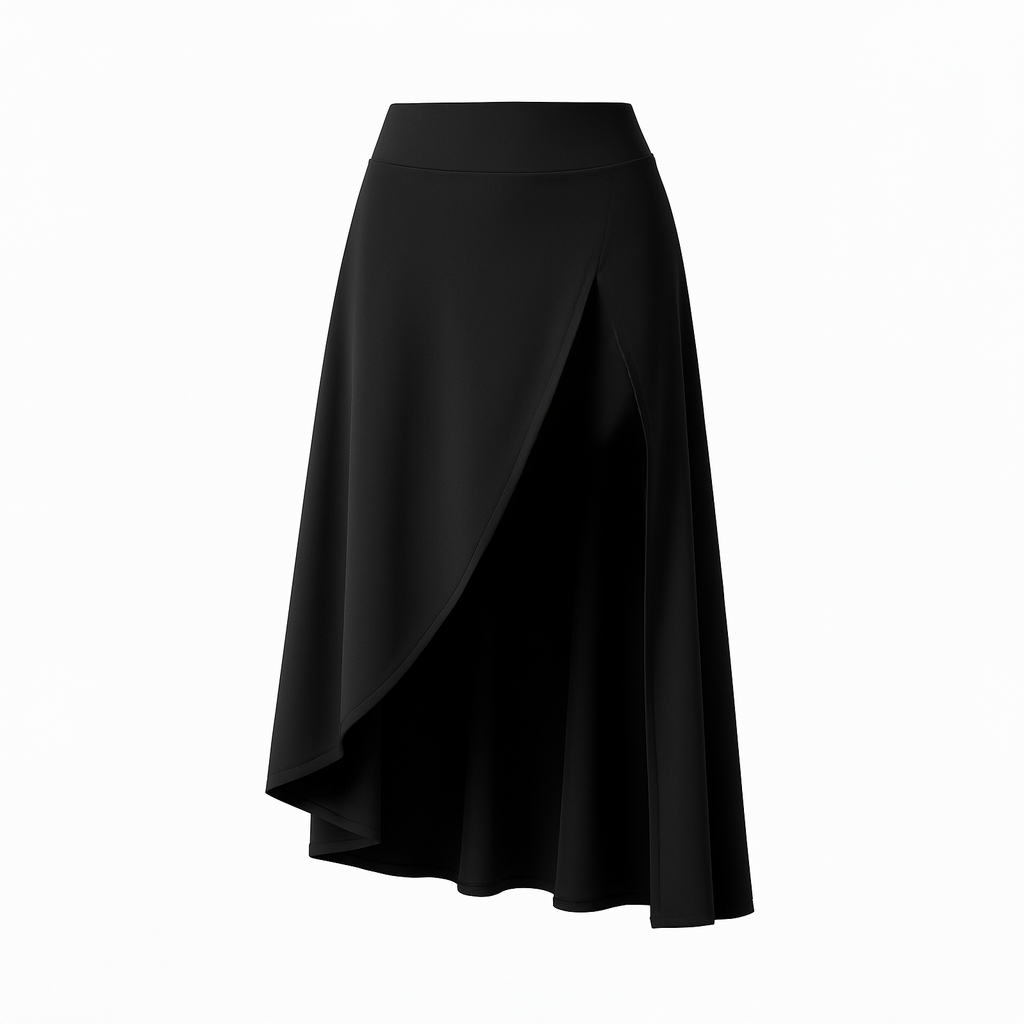 Black high-waisted flow skort with built-in shorts worn by a woman moving freely inside a sunlit stone heritage home in Deir El Qamar
