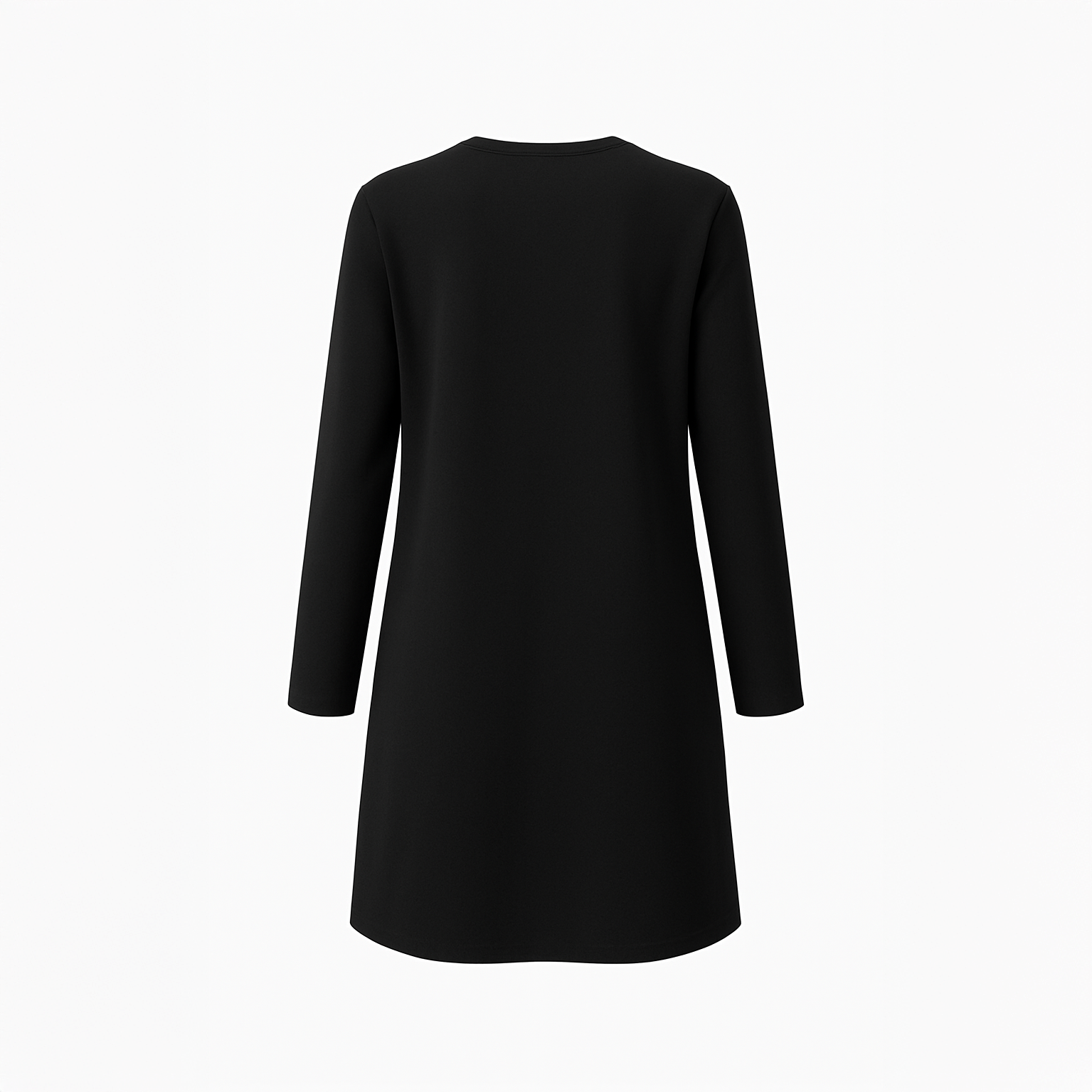 Long open-front black jacket for women with clean lines and lightweight structure
