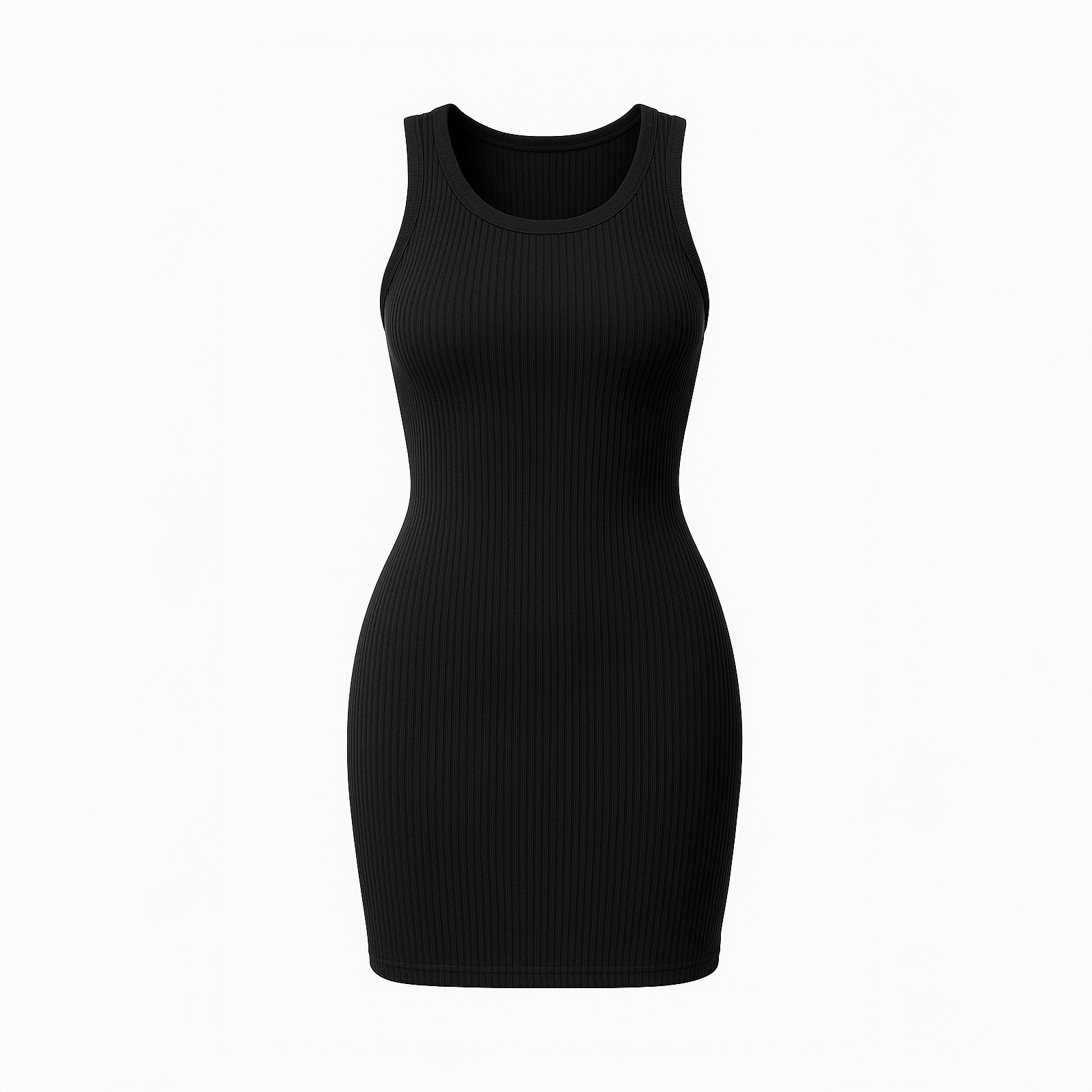 Taupe ribbed knit midi dress for women with sleeveless design and side slit
