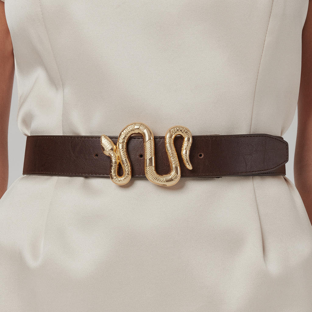 Women’s Brown Belt with Gold Snake Buckle