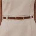 Slim Brown Belt with Gold Oval Buckle
