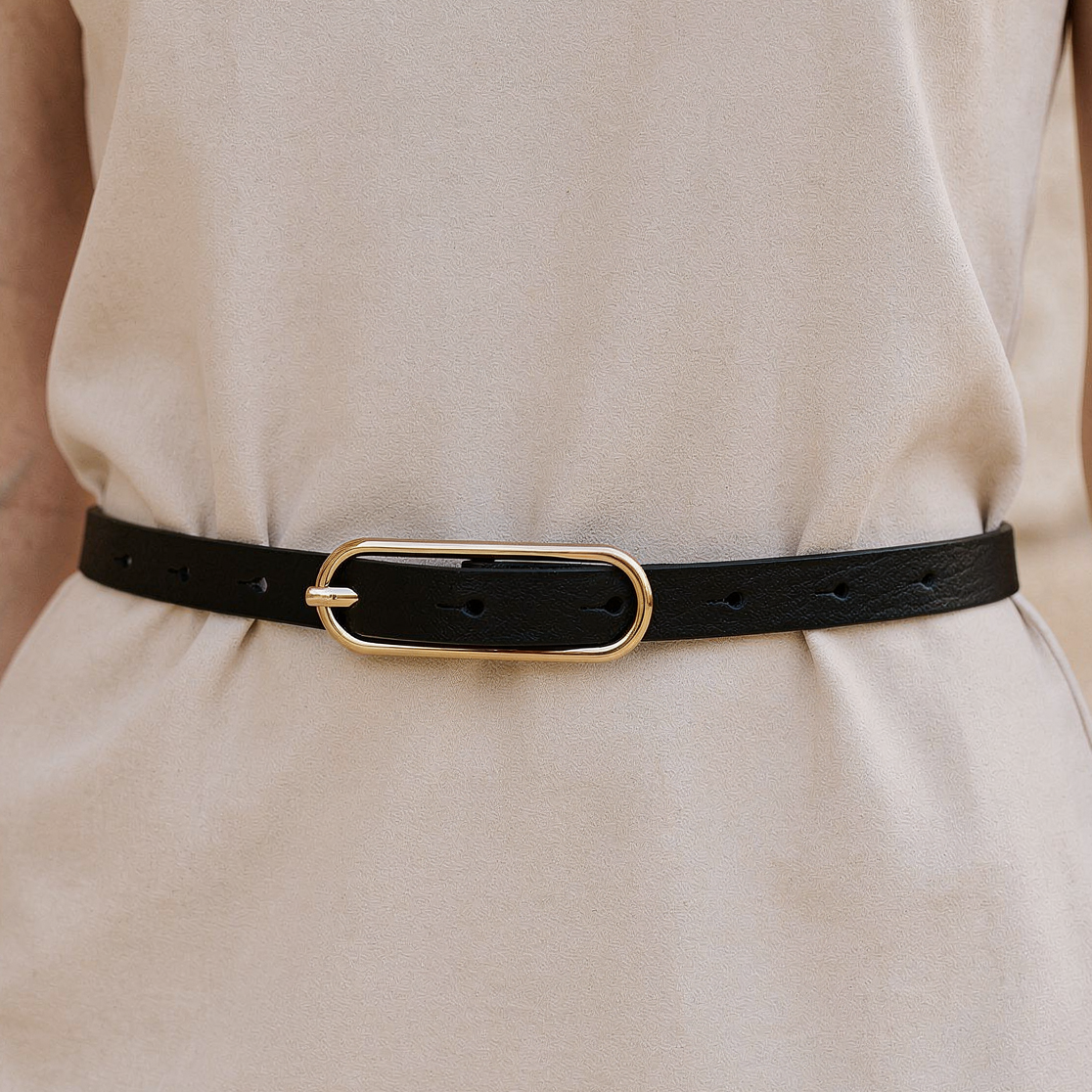 Women's Thin Belt with Gold Buckle Detail