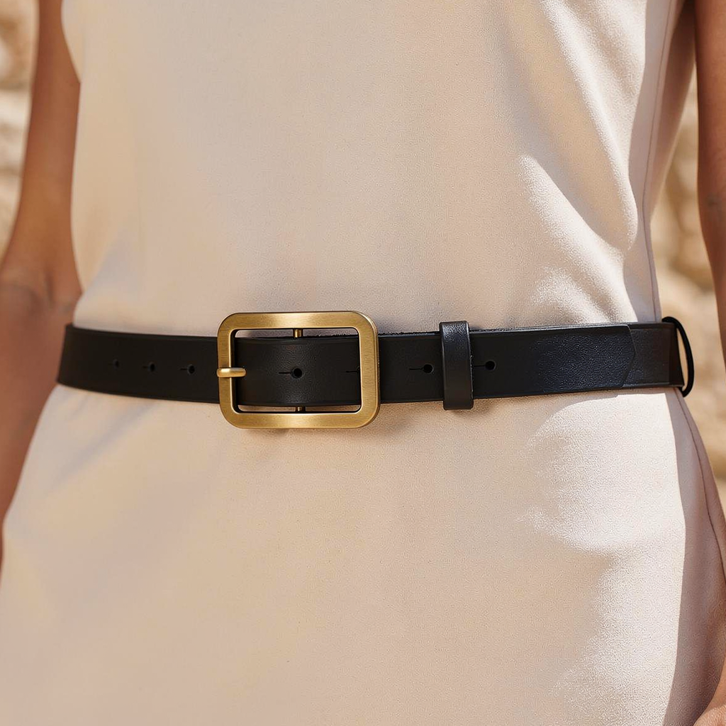Black Slim Belt with Classic Gold Buckle