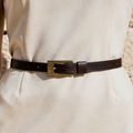 Women’s Black Slim Belt with Gold Square Buckle