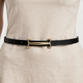 Women’s Black Slim Belt with Gold Bar Buckle
