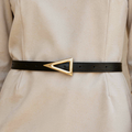 Women Black Slim Belt with Gold Triangle Buckle
