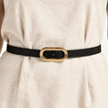 Women’s Black Slim Belt with Oval Gold Buckle