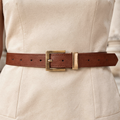Women’s Brown Slim Belt with Gold Square Buckle
