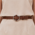 Women’s Brown Slim Belt with Silver Ring Buckle